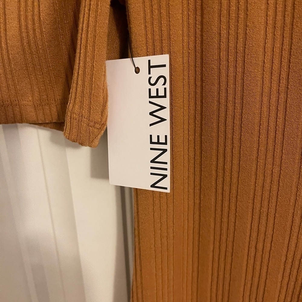 PUFF SHORT SLEEVE MIDCALF DRESS women size S vertical ribbing cinnamon/chestnuts - Picture 8 of 12